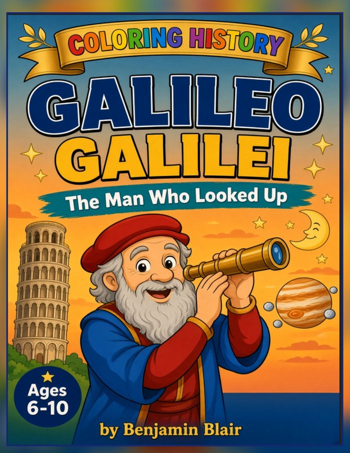 Galileo Galilei: The Man Who Looked Up coloring book cover