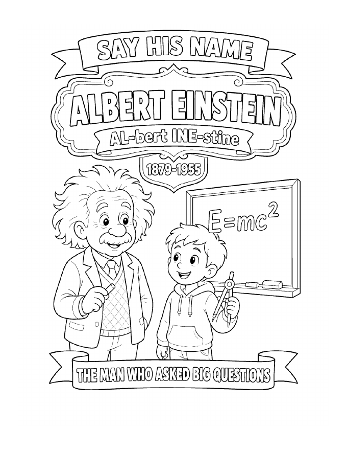 Free Albert Einstein coloring page